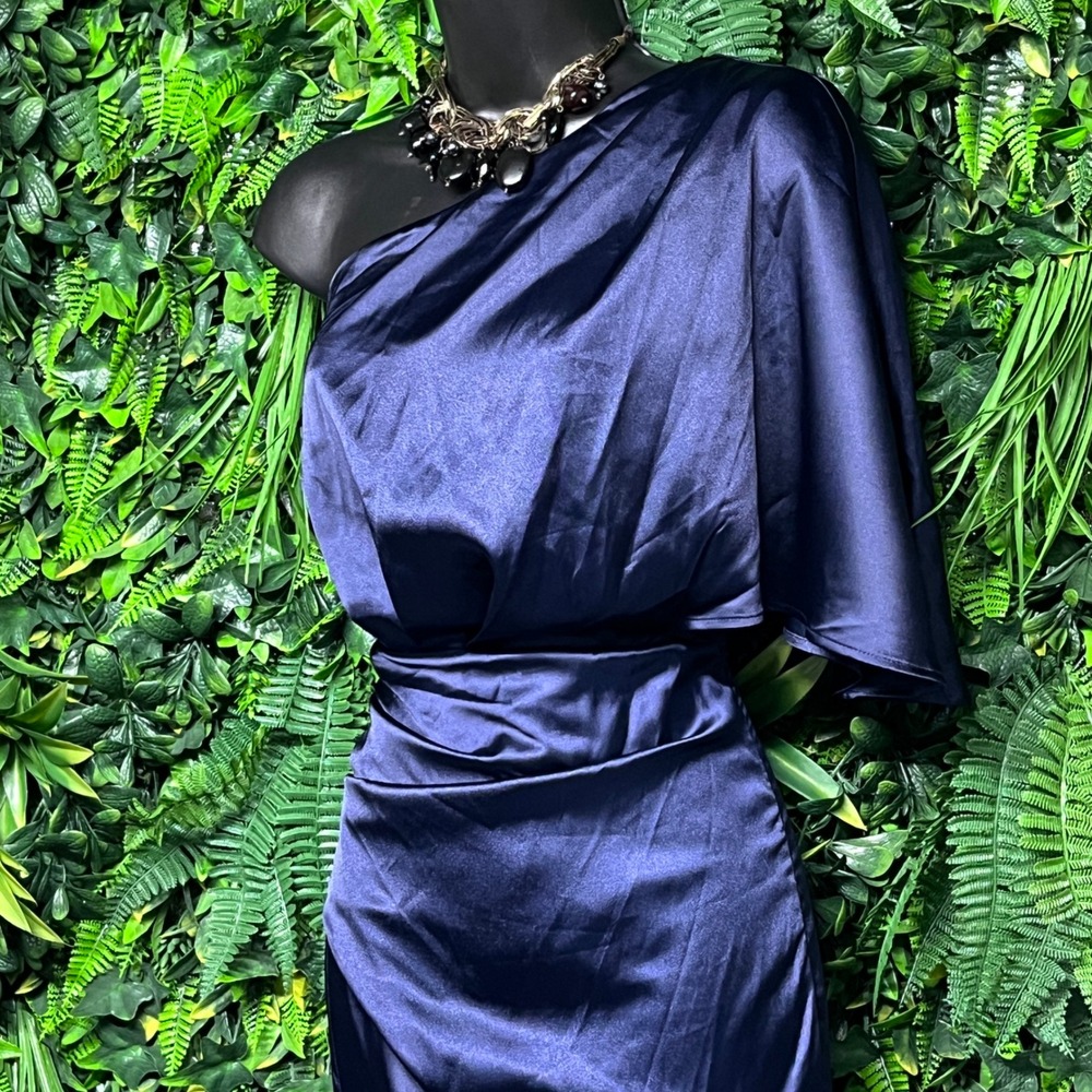 CUPSHE Dress Medium Navy Blue One Shoulder Ruched Midi Cocktail Party 3302‎ - Picture 7 of 11